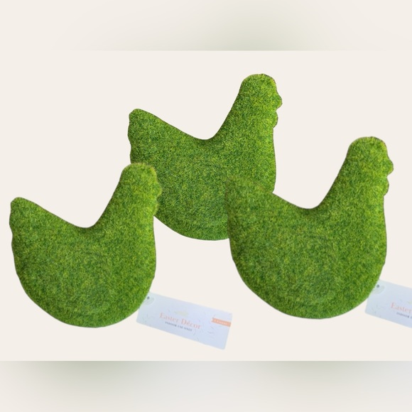 Faux Flocked Green Moss Hen Chicken Farmhouse Figurine Set of 3 - Picture 9 of 9